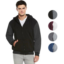 Men's Hooded Soft Sherpa Fleece Lined Varsity Zip Up Two Tone Hoodie Jacket