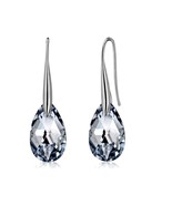 Silver Earrings Water Drop Sterling  925 With Austrian Crystal Clear Tea... - $24.69