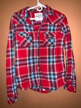 Aeropostale Men Plaid Button up Shirt Long Sleeve 2 Pockets Red Brown Blue SZ M - $15.99