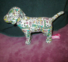 NEW Victoria&#39;s Secret GRAFFITI Mini DOG Happy HEART Love STUFFED Plush V... - £17.57 GBP