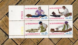 Skilled Hands For Independence USPS Postage Stamps Plate Block of 4 1977... - $1.35