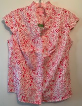 NWT $138 Lilly Pulitzer 6 Pink White Floral Button Up Scalloped Edge Blo... - $39.59