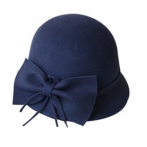 PANDA SUPERSTORE Big Bowknot Woolen Billycock Roll Brim Bowler Hat Hard Felt Hat
