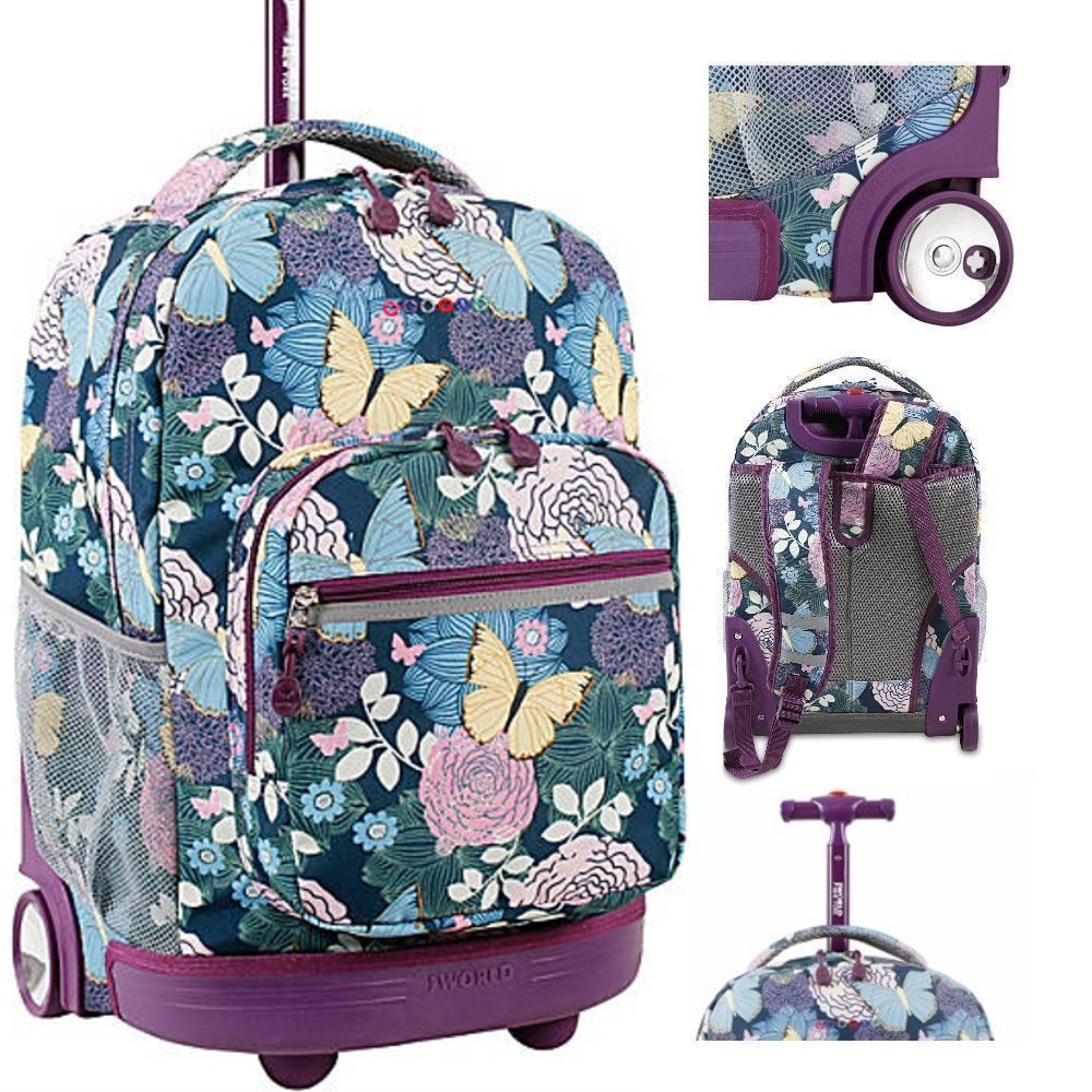 Girls Travel Rolling Backpacks Kids School Wheeled Bookbag Butterfly ...