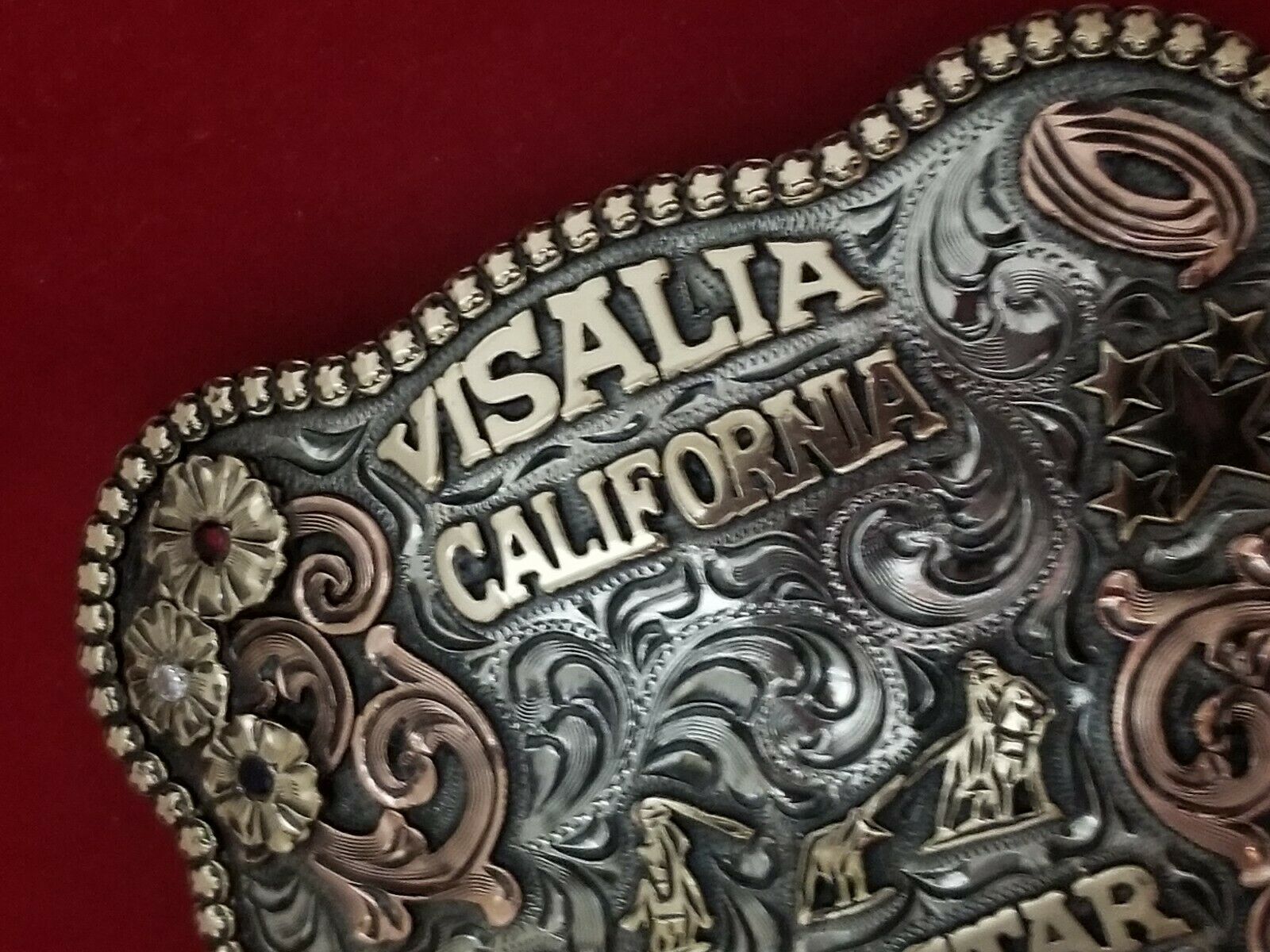 1996 RODEO VINTAGE TROPHY BELT BUCKLEVISALIA CALIFORNIA TEAM ROPING CHAMPION874 Belt Buckles