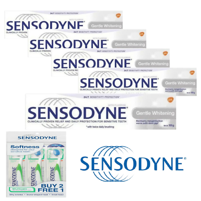 Sensodyne Toothpaste Gentle Whitening Sensitive Teeth 100g x 5 + 3x Toothbrush