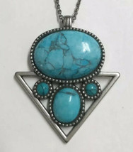 American Eagle Faux Turquoise Stone Silver Tone Pendant Necklace - $11.87