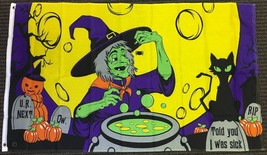 3x5 Witches Cauldron Brew Halloween Flag Black Cat Full Moon Spooky Banner - $9.88