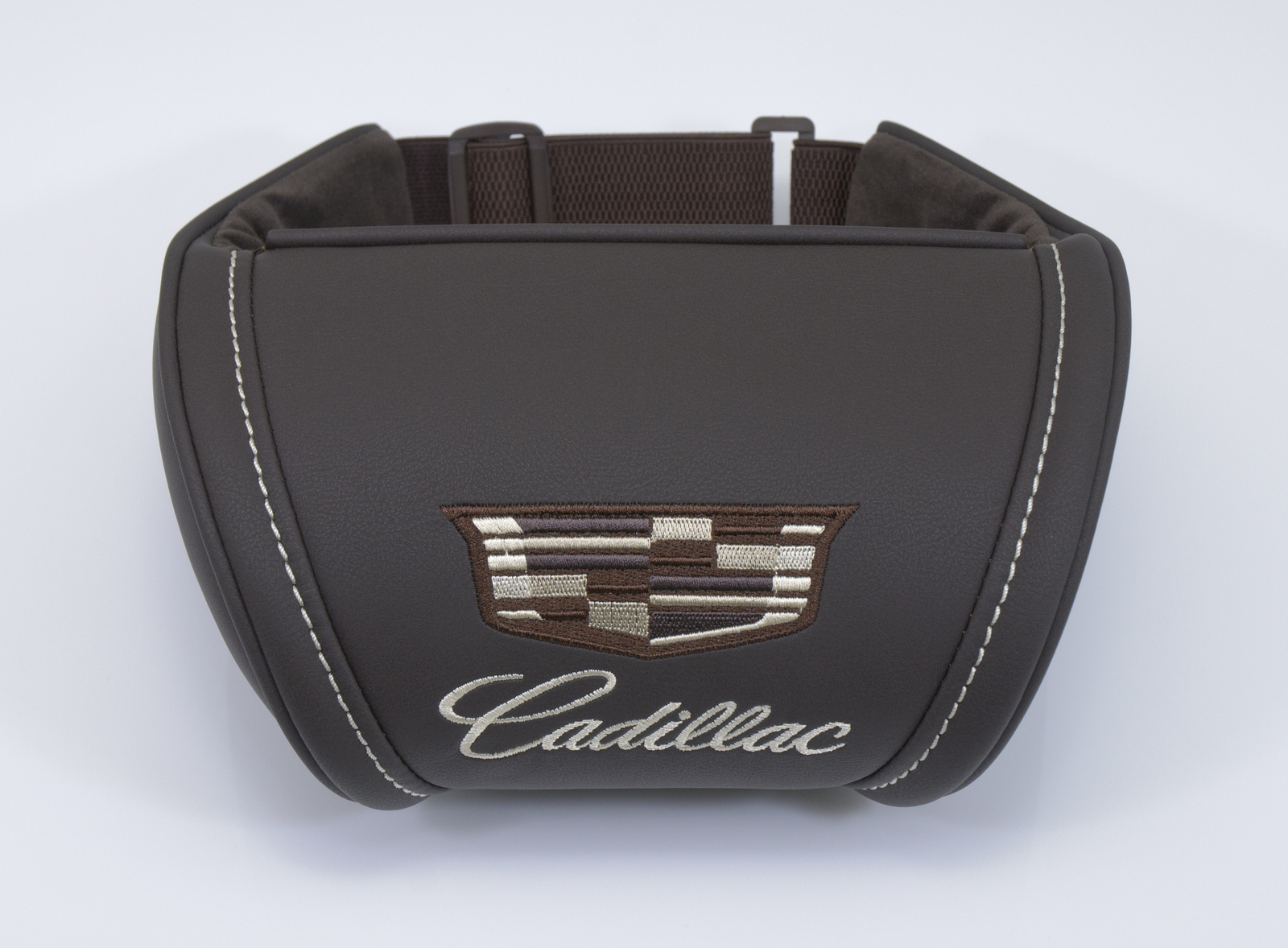 Car Headrest Pillow Accessory fits Cadillac Brown Leather Embroidery New Emblem Accessories