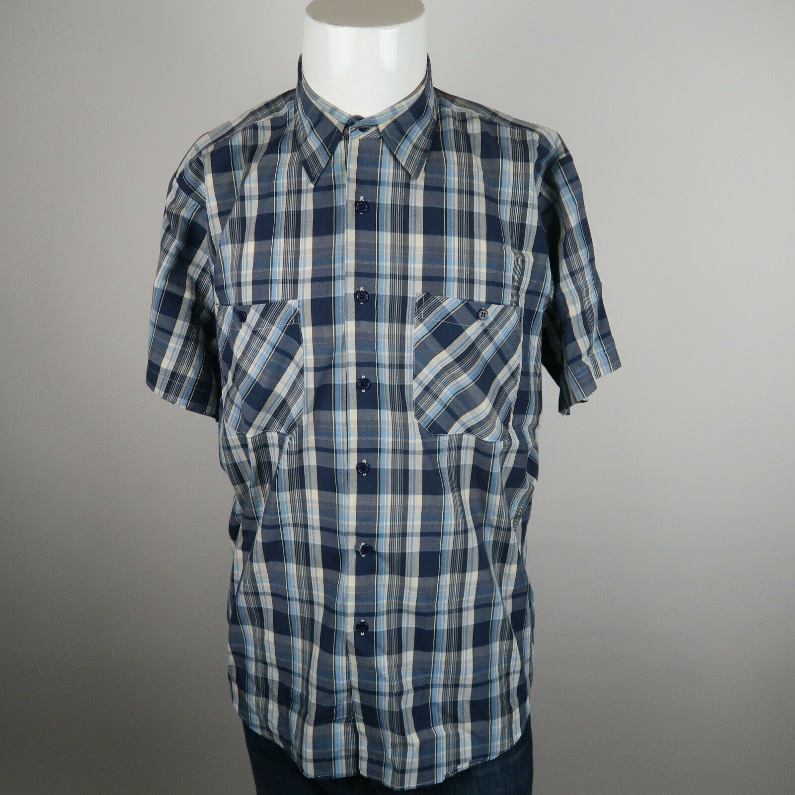 VINTAGE Fieldmaster Button Up Shirt Mens Size Large Blue Plaid Short ...