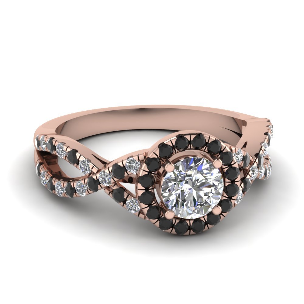 14K Rose Fn White Black CZ Diamond Halo Engagement Ring For Women's Special
