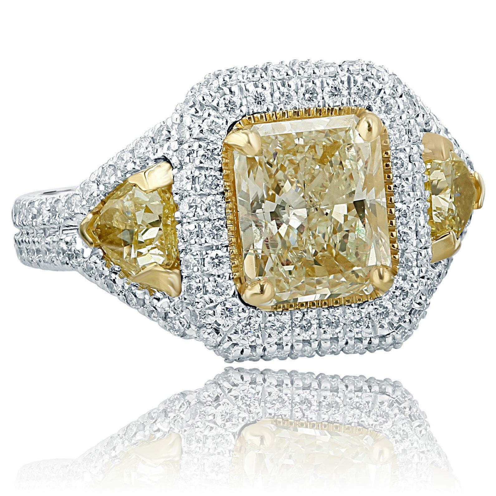 Primary image for 4.07 Carat Engagement Ring Radiant Trillion Sides Light Yellow Diamond 18k Gold