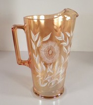 Vintage Jeannette Glass COSMOS Water Iced Tea Pitcher Marigold Amber Gold Floral - $29.65