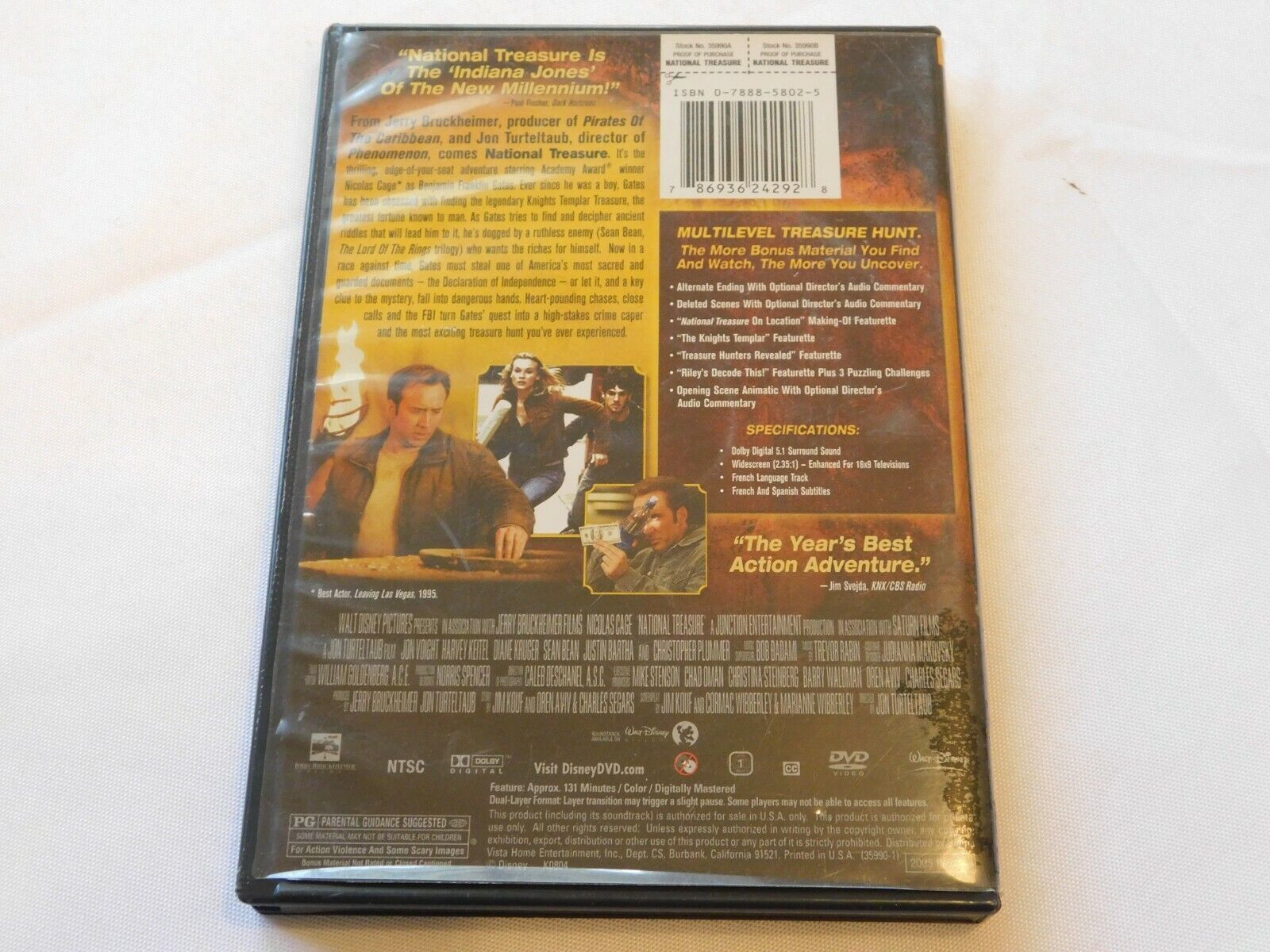 National Treasure DVD 2005 Widescreen Rated PG Action Nicolas Cage ...