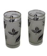 Libbey Juice Glass 2 Frosted Leaves Autumn Silver Gray Vintage 1960s Mid Century - $16.82
