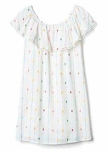 Gap Kids Girl Ruffle Confetti Dot Off White Pom Pom Cotton Off Shoulder Dress 12 - $29.65