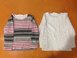 Baby Girls Toddlers Beautiful H&M Pink Gray Stripped Long Sleeve Shirts Sz 1-2 Y - $7.91