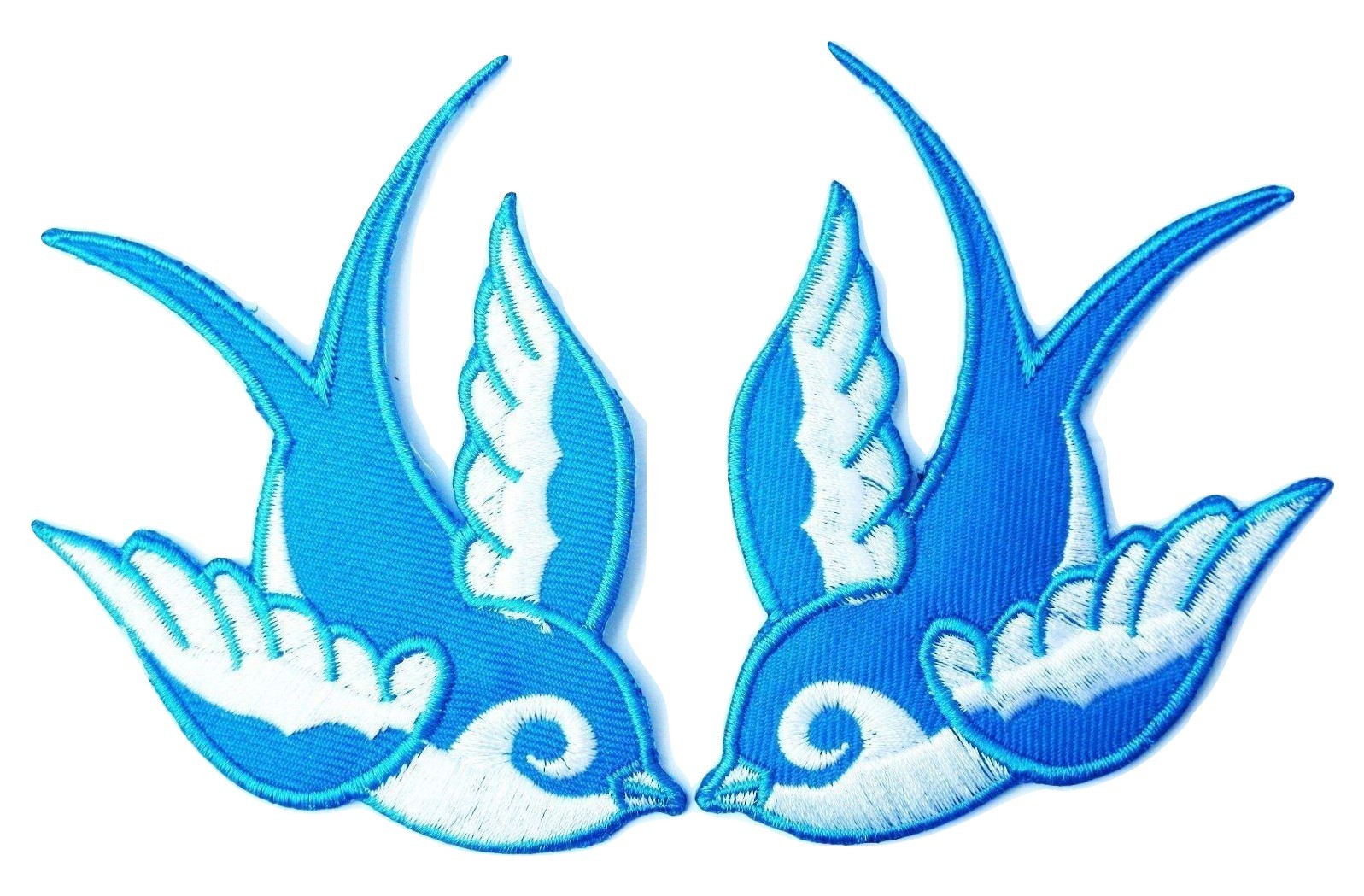 2x Blue Swallows Birds Rockabilly Sew On Iron On Embroidered Patch 39x29 Patches 1477