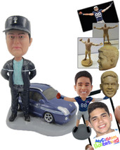 Personalized Bobblehead Handsome Fella Wearing Jacket Standing With His Car - Mo - $174.00