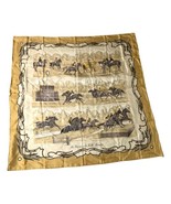 sevini hand rolled gold Beige horse jockey Course 100% silk scarf 34” Vi... - $79.48