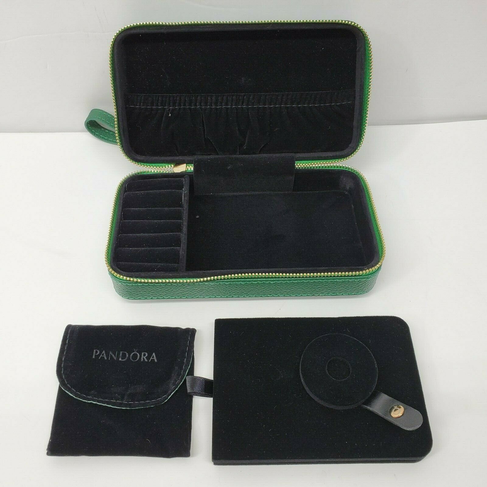 Genuine PANDORA Travel JEWELRY Green Leather CASE Rings/Charm/Bracelet