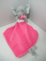 Carters Plush Gray Green elephant Rattle w/ Security Blanket pink striped satin - $5.93