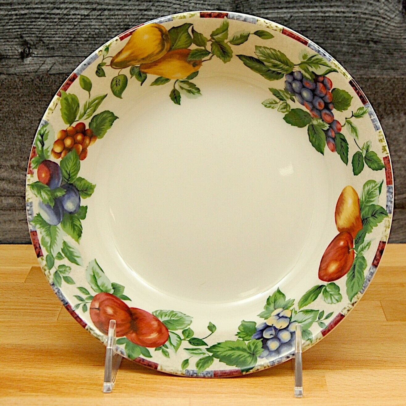 Sakura by Oneida Coupe Soup Bowl Set of 4 Stoneware Fruit Pattern