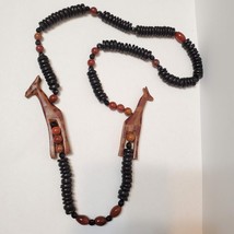 Giraffe Necklace with Carnelian Beads and Carved Wooden Animals, African Beaded image 2