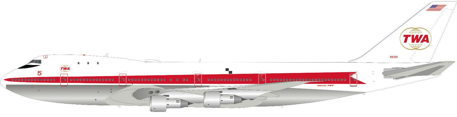 INFLIGHT 200 IF7411116P 1/200 TWA No.5 BOEING 747-100 N93101 POLISHED W ...