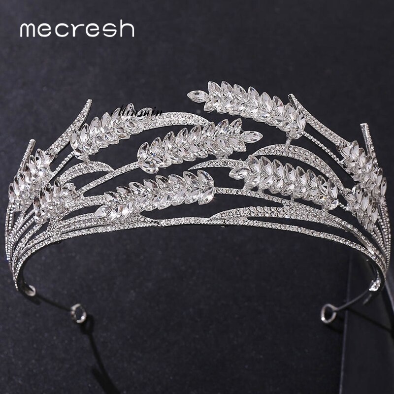 Mecresh Leaves Shaped Zircon Bridal Crowns Tiaras Crystal Quinceanera Pageant Di