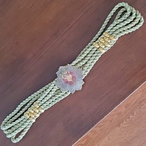 Vintage Rope Belt with Cloisonne Floral Buckle, 1970s Boho Retro Enamel Flower image 2