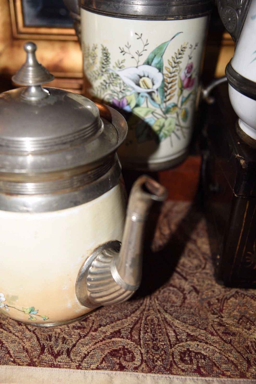 Antique EARLY 1800's Pewter Graniteware Enamel TEAPOT COFFEE POT HAND