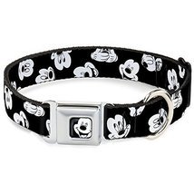 Dog Collar Seatbelt Buckle Mickey Mouse Expressions Scattered Black/White - $12.95