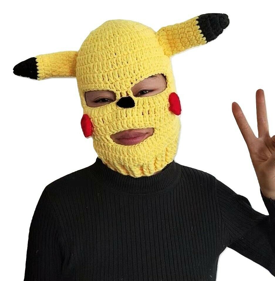 Kawaii Clothing Pikachu Ski Mask Pokemon Knitted Costume Funny Head