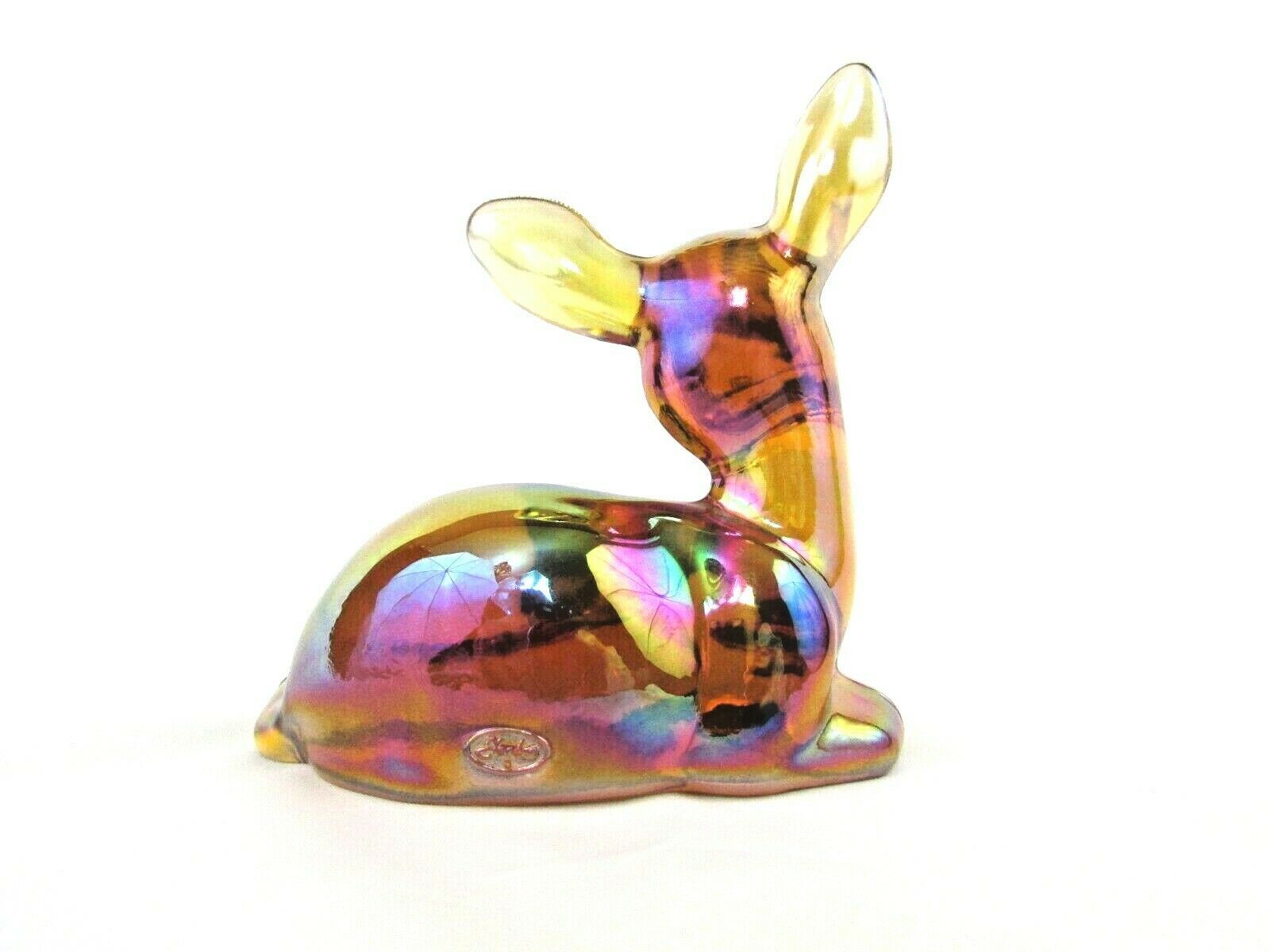 Fenton Glass Iridescent Amber Fawn Deer Figurine, Paperweight. EUC Fenton