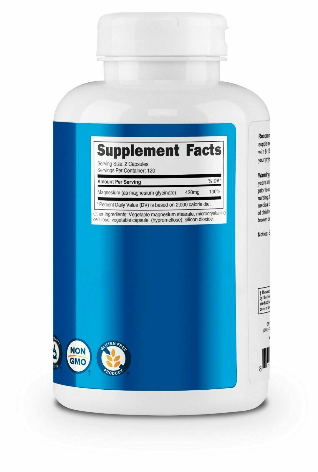 Magnesium Glycinate 420mg 240 Caps120 Servings Nutricost Non GMO/Gluten Free