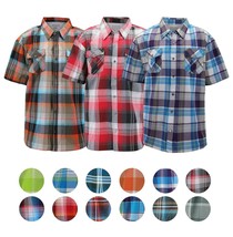 Men’s Short Sleeve Cowboy Button Down Casual Plaid Pattern Western Dress Shirt