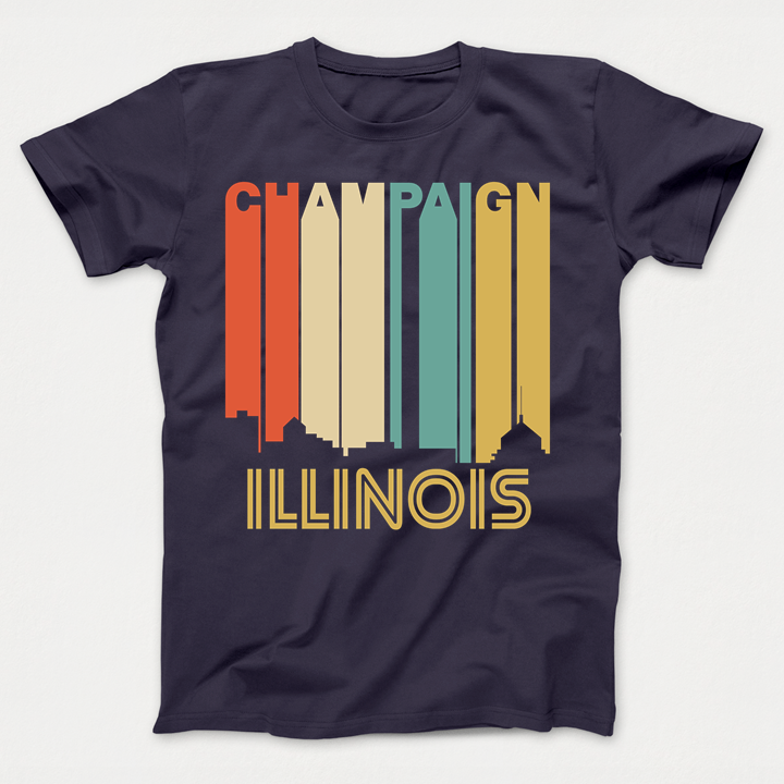 Retro 1970's Style Champaign Illinois Skyline Kids T-Shirt - T-Shirts