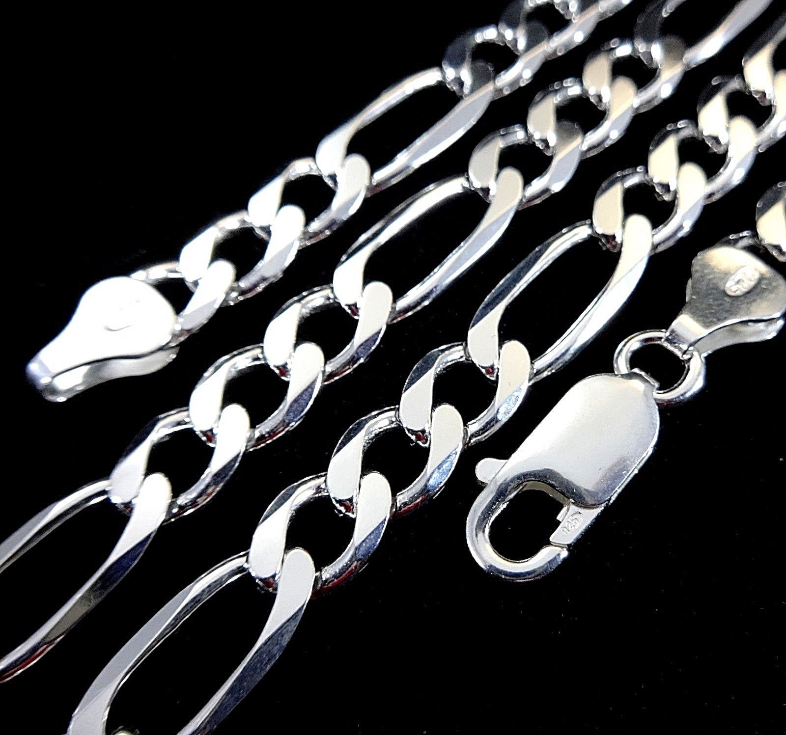 6MM Solid 925 Sterling Silver Italian Men's FIGARO Chain Necklace Made In Italy Necklaces