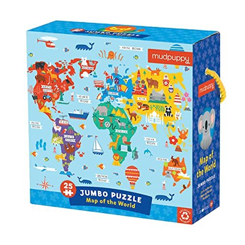 Mudpuppy Map of The World Jumbo Puzzle, 25 Pieces, 22 x 22 Map Jigsaw Puzzle Puzzles