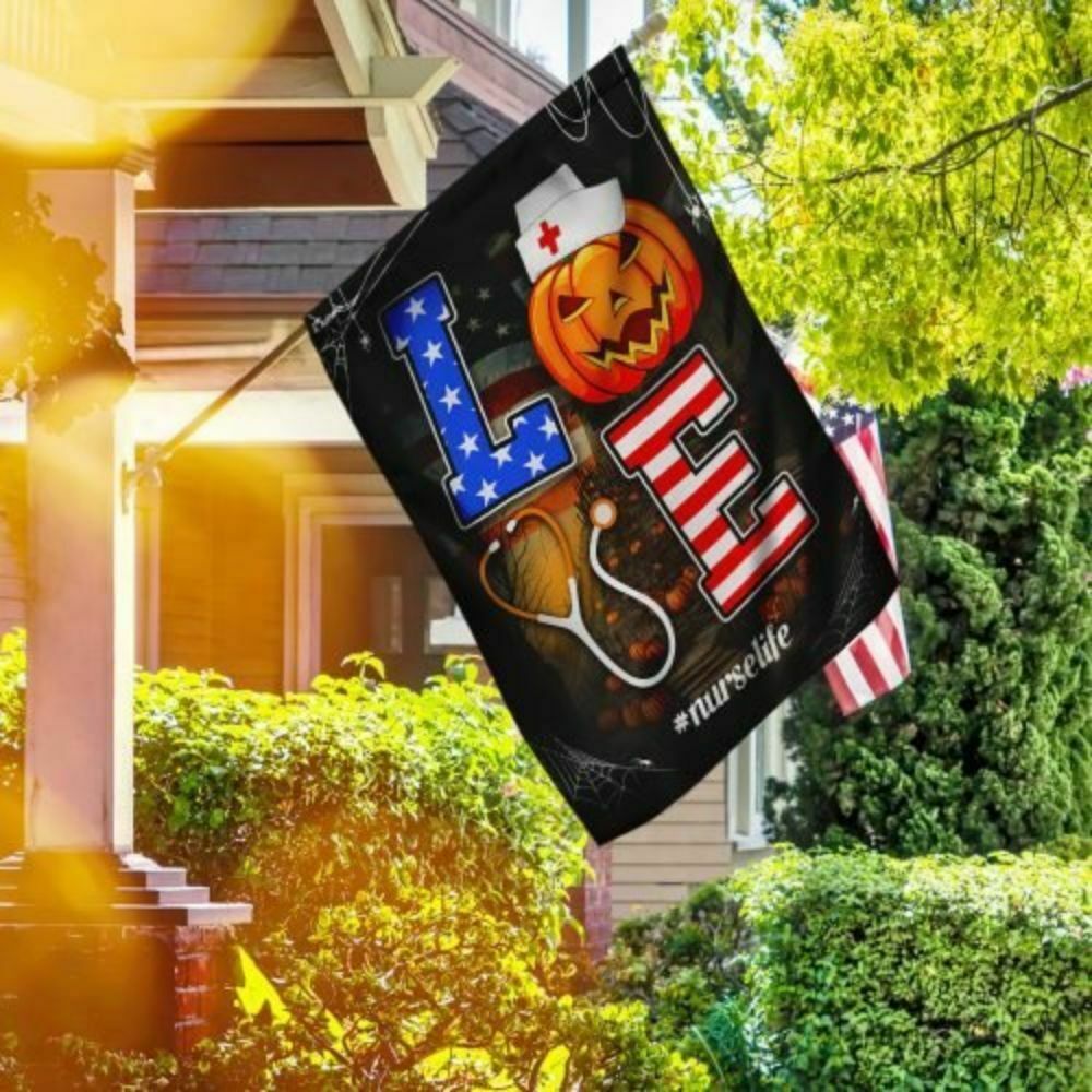 Nurse Life Love Ghost Pumpkin Halloween Flag USA Gifts Decor For House Garden