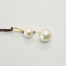 SOLID 18K YELLOW GOLD PENDANT WITH 2 WHITE FW PEARL AND SAPPHIRE MADE IN ITALY image 5
