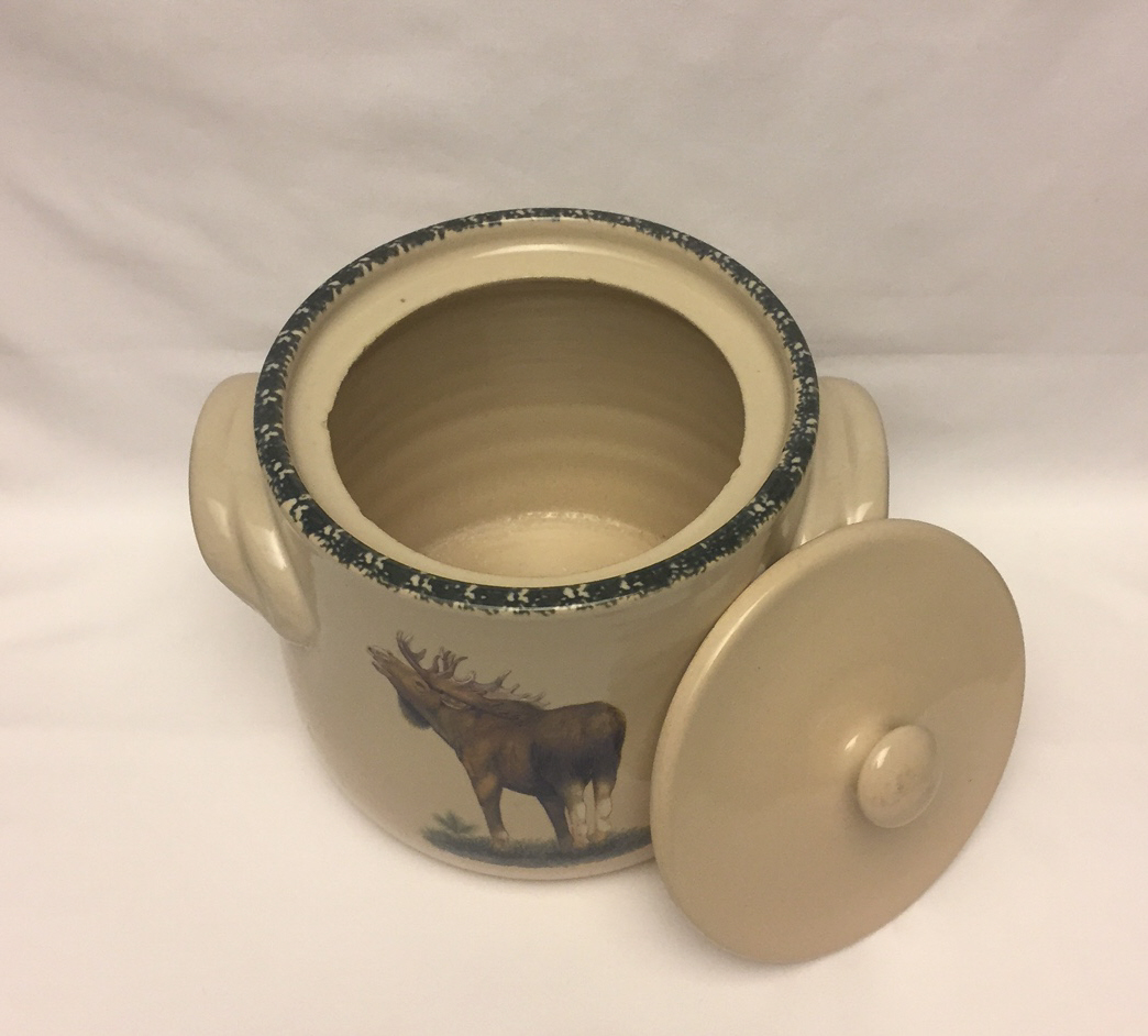 Home and Garden Party stoneware bean pot moose design cookie jar or