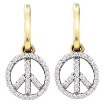 10k Yellow Gold Womens Round Diamond Small Peace Sign Dangle Earrings 1/4 Cttw - $299.00