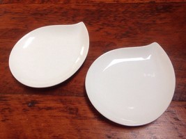 Pair Crate Barrel Water Rain Drop Shaped White Porcelain Dessert Bowls Plates 6" - $23.99