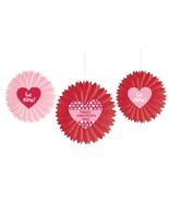 Happy Valentine&#39;s Day Hearts Holiday Party Decoration Hanging Tissue Fans - $8.17