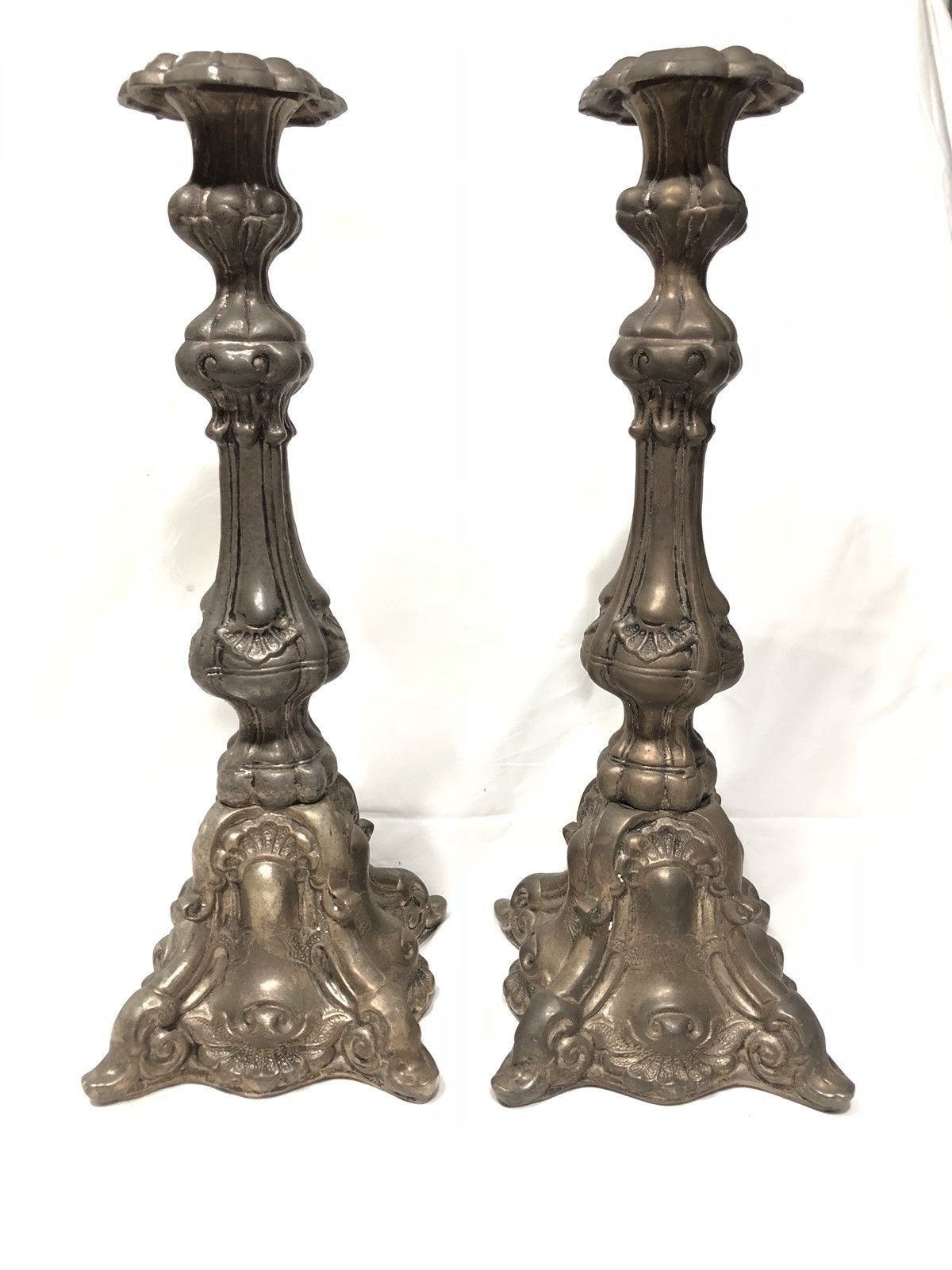 Antique Victorian Cast Bronze Candle HoldersLARGEPairFooted Designs