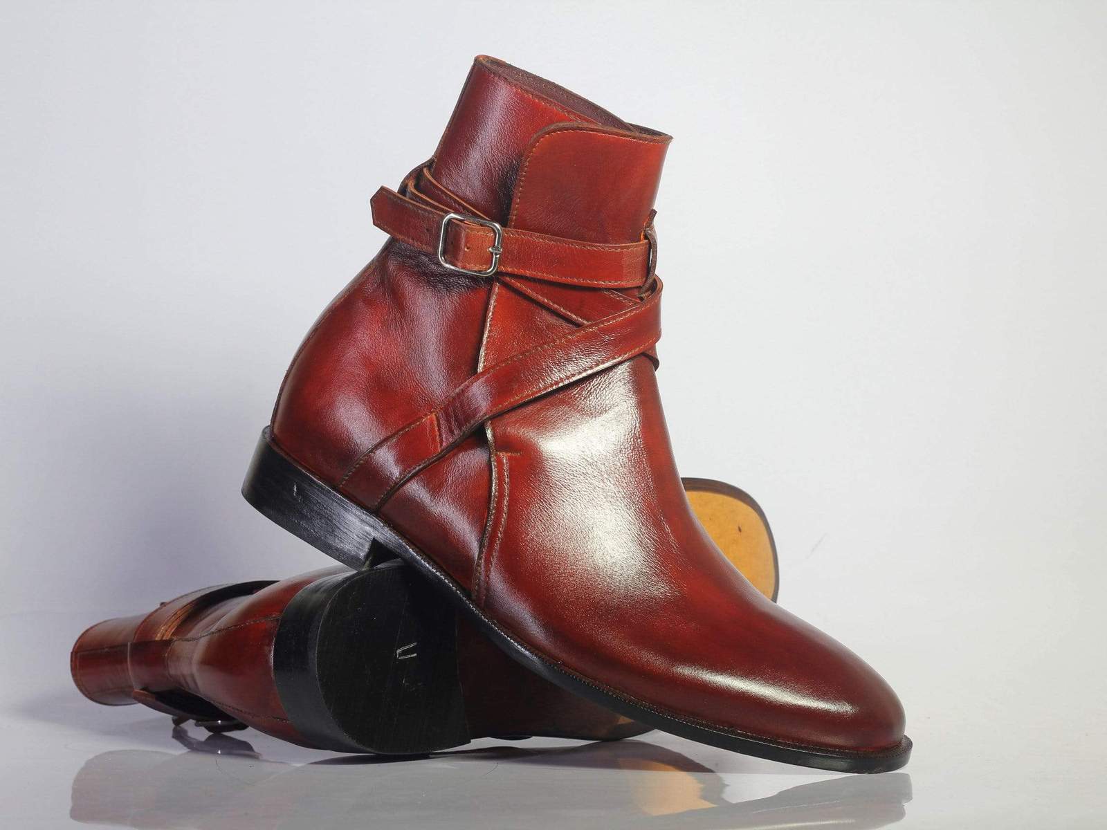 Bespoke Burgundy Leather Ankle Jodhpurs Boots For Men's - Boots