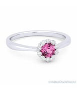 0.55ct Round Cut Pink Lab-Sapphire &amp; Diamond Halo Promise Ring in 14k Wh... - $435.59