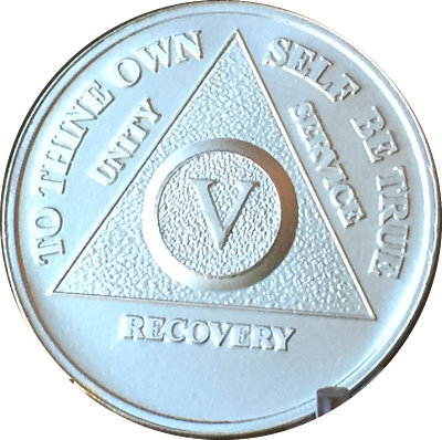 5 Year .999 Fine Silver AA Alcoholics Anonymous Medallion Chip Coin five